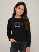 T-shirt per bambina Dkny Kids nera con logo glitterato D62910 09B DKNY KIDS 
