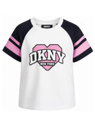T-shirt per bambina Dkny Kids bianca con stampa grafica D62915 117 DKNY KIDS 