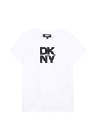 T-shirt per bambina DKNY Kids bianca con logo sul davanti D62916 10P DKNY KIDS 