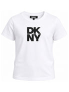 T-shirt per bambina DKNY Kids bianca con logo sul davanti D62916 10P DKNY KIDS 