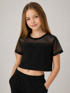 T-shirt per bambina DKNY Kids nera con design crop D62921 09B DKNY KIDS 