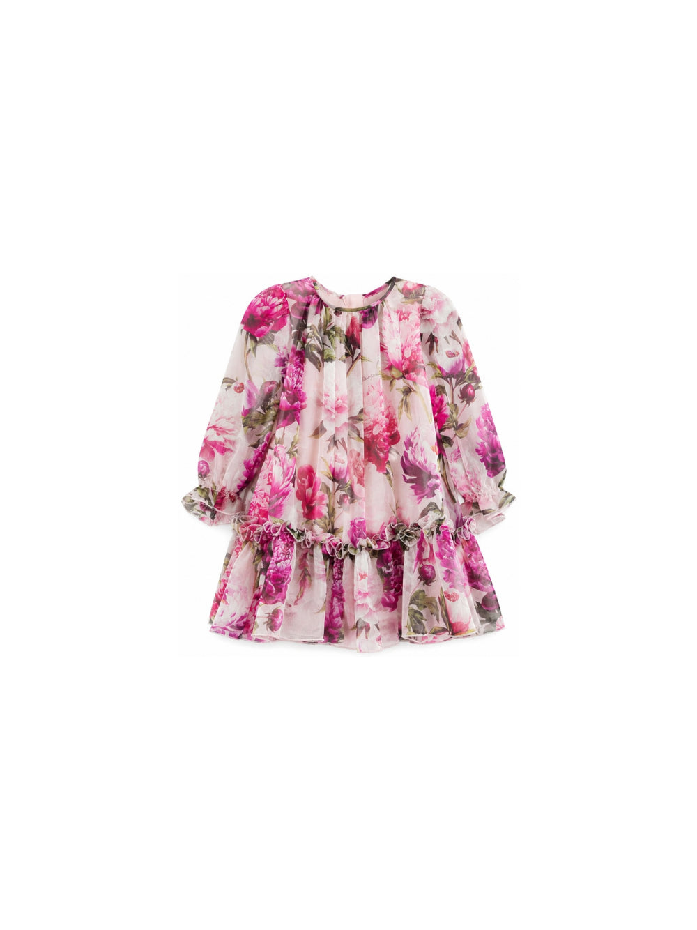 Abito per neonata Dolce & Gabbana Kids rosa a fiori con ruches L24DW3 G7Q0F HF6FZ DOLCE & GABBANA KIDS 