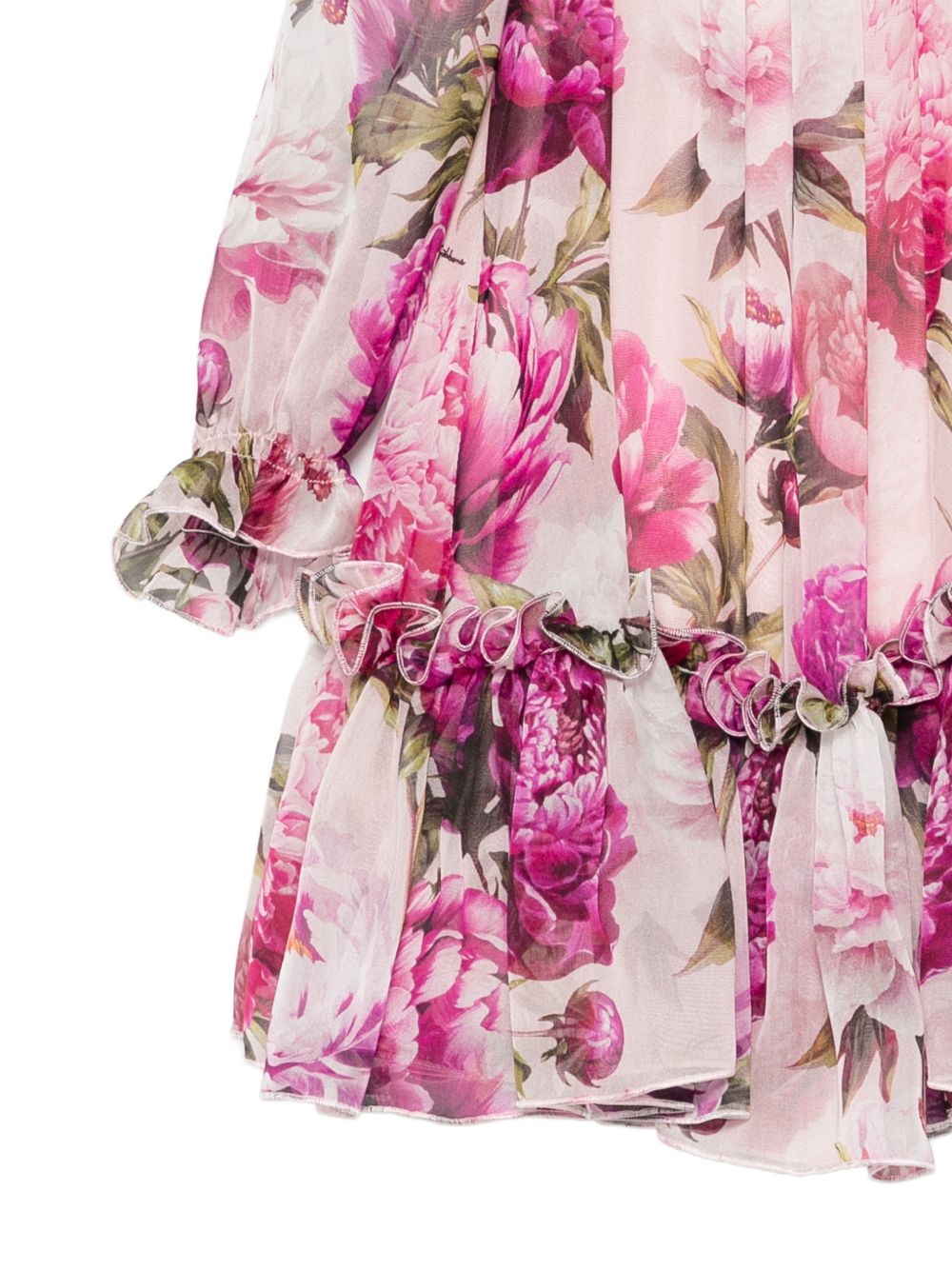 Abito per neonata Dolce & Gabbana Kids rosa a fiori con ruches L24DW3 G7Q0F HF6FZ DOLCE & GABBANA KIDS 