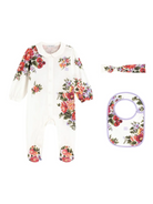 Set tre pezzi poer neonata Dolce & Gabbana Kids bianco con stampa a fiori all-over L2JO5D II7J6 HA5ZO DOLCE & GABBANA KIDS 