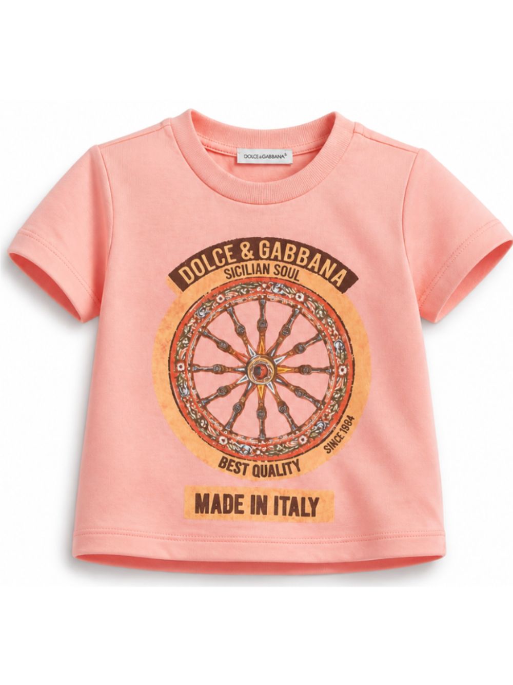 T-shirt per neonata Dolce & Gabbana Kids rosa con stampa Carretto Siciliano L2JTIT G7P5V F3429 DOLCE & GABBANA KIDS 