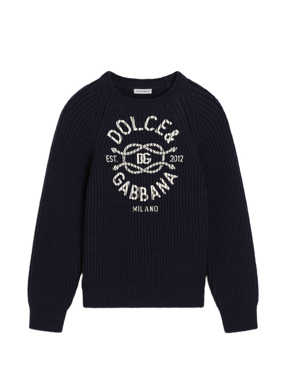 Maglione per bambino Dolce & Gabbana Kids blu con logo sul davanti L4KWI7 JDVLJ B6712 DOLCE & GABBANA KIDS 