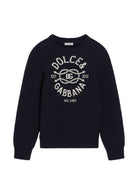 Maglione per bambino Dolce & Gabbana Kids blu con logo sul davanti L4KWI7 JDVLJ B6712 DOLCE & GABBANA KIDS 