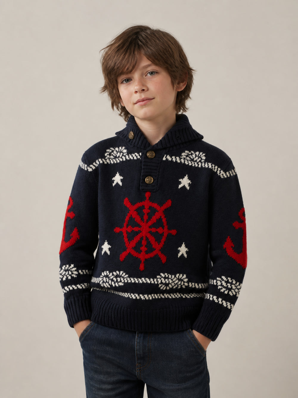 Maglione Kinit per bambino Dolce & Gabbana Kids blu con ricamo L4KWK9 JGMLX B0665 DOLCE & GABBANA KIDS 