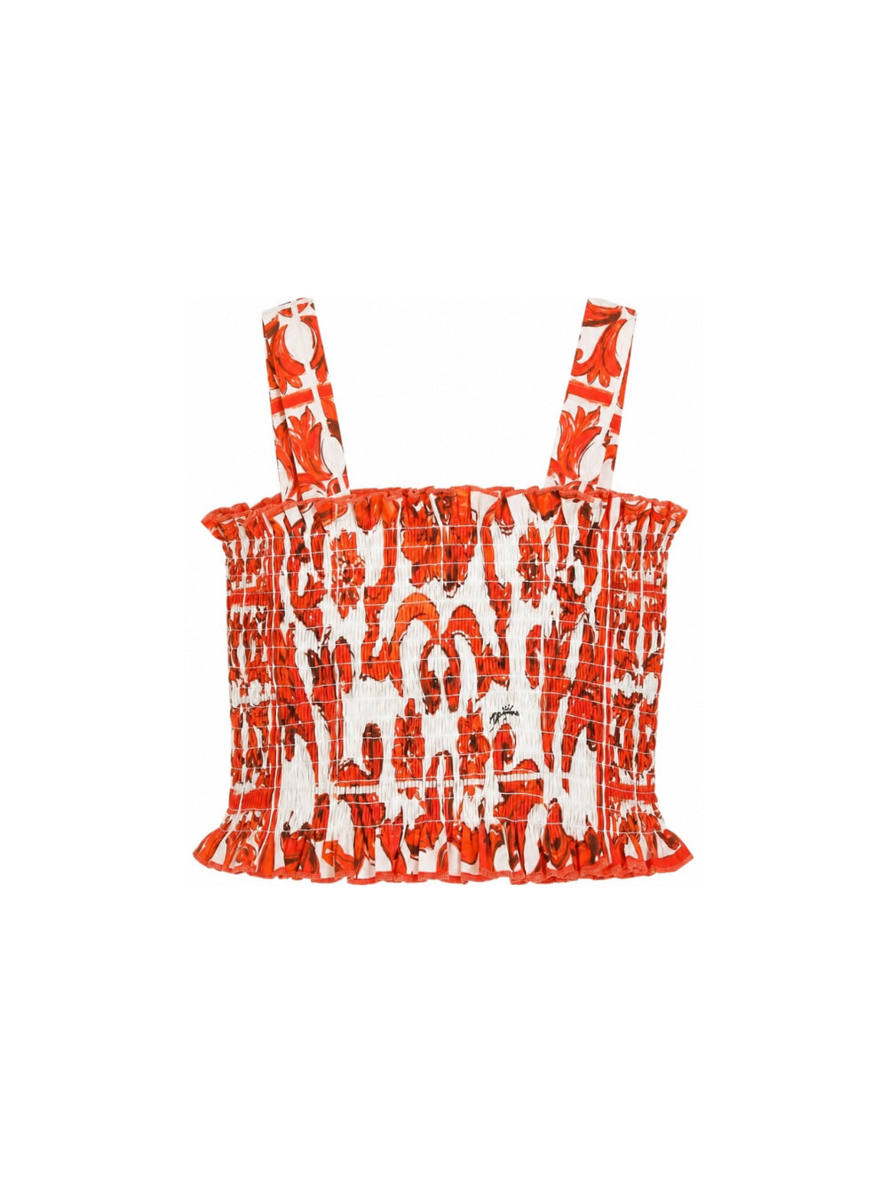 Top per bambina Dolce & Gabbana Kids arancione con motivo maiolica L51N78 G7P4J IR5DQ DOLCE & GABBANA KIDS 