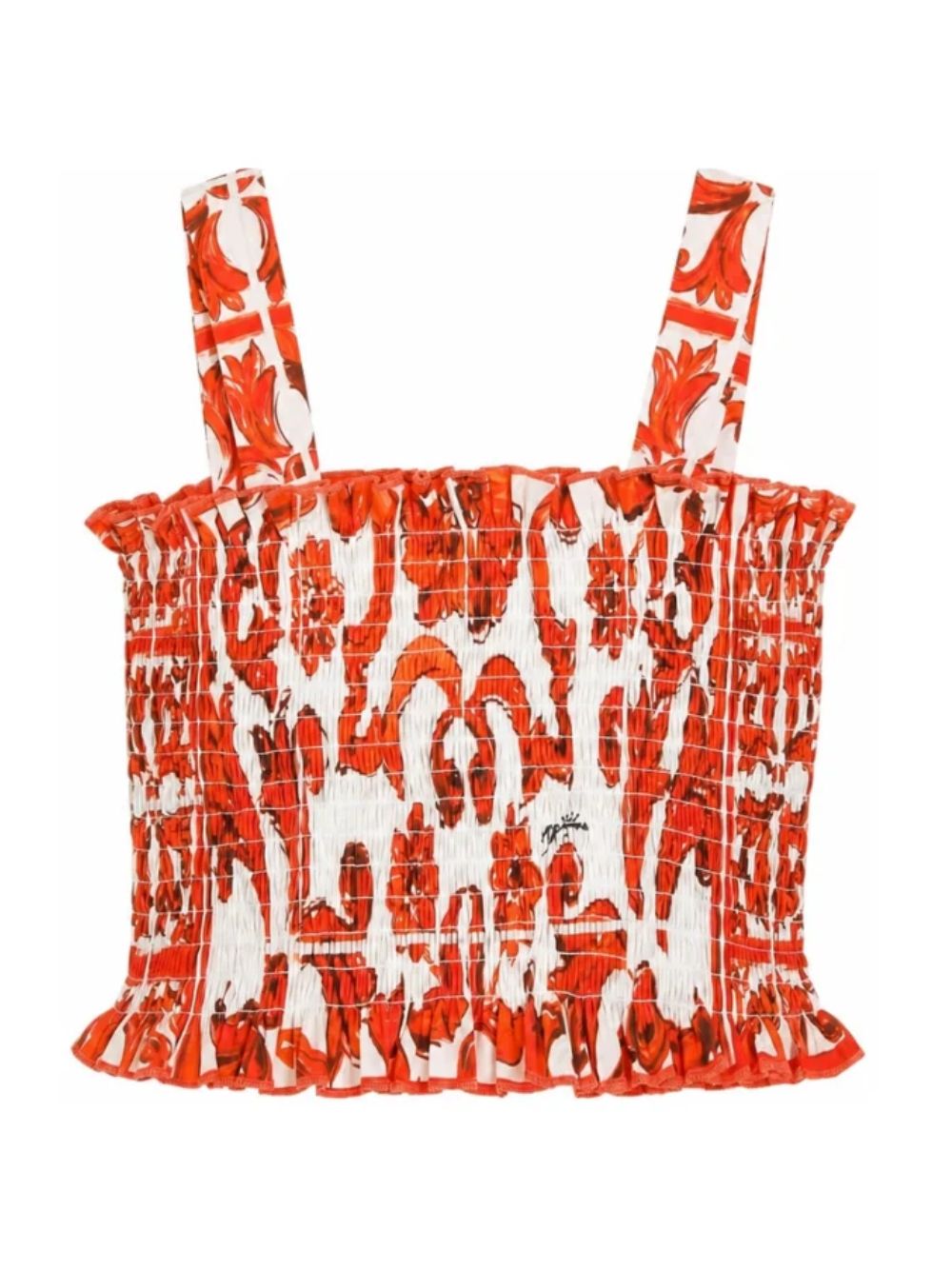 Top per bambina Dolce & Gabbana Kids arancione con motivo maiolica L51N78 G7P4J IR5DQ DOLCE & GABBANA KIDS 