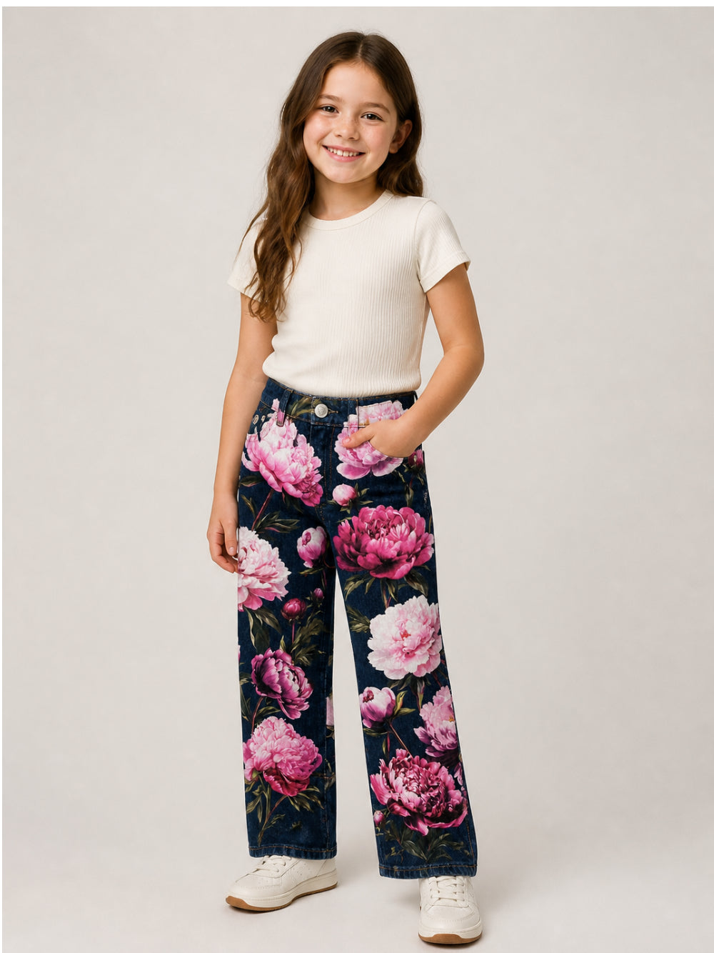 Jeans per bambina Dolce & Gabbana Kids in denim con stampa peonie L53P49 LDE22 S9000 DOLCE & GABBANA KIDS 