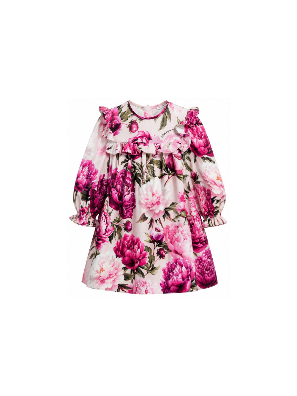 Abito per bambina Dolce & Gabbana Kids beige con stampa peonie L54DW5 G7QZV HF6FZ DOLCE & GABBANA KIDS 