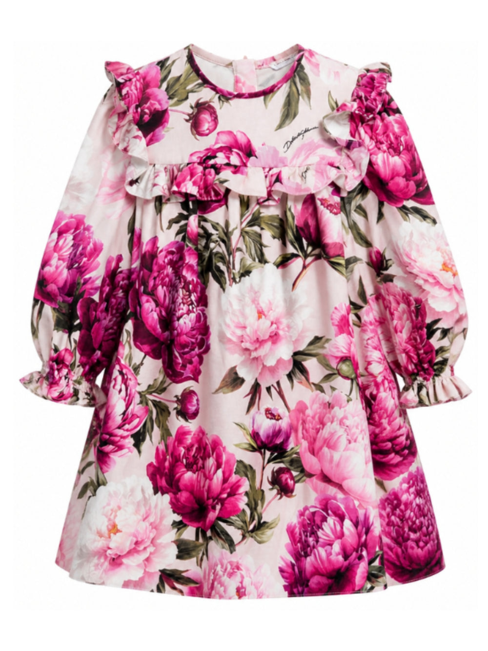 Abito per bambina Dolce & Gabbana Kids beige con stampa peonie L54DW5 G7QZV HF6FZ DOLCE & GABBANA KIDS 