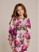Abito per bambina Dolce & Gabbana Kids beige con stampa peonie L54DW5 G7QZV HF6FZ DOLCE & GABBANA KIDS 