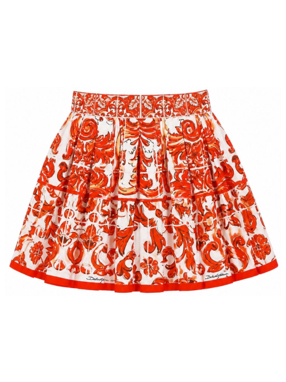 Gonna per bambina Dolce & Gabbana Kids arancione con motivo maiolica L54I49 G7P4N IO5DQ DOLCE & GABBANA KIDS 