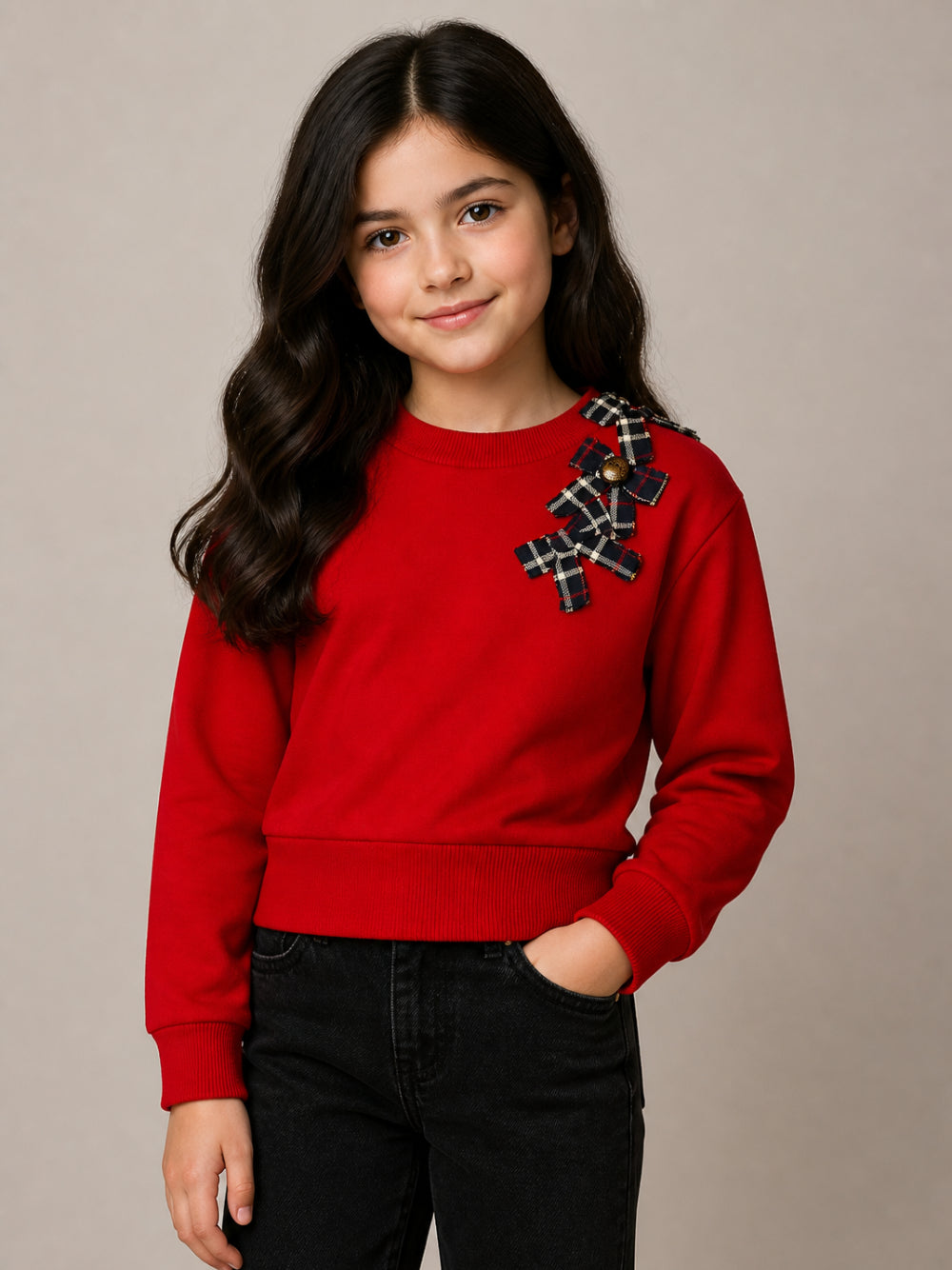 Felpa per bambina Dolce & Gabbana Kids rossa con dettagli applicazione fiocchi sul davanti L5JWBS G7P6W R2254 DOLCE & GABBANA KIDS 
