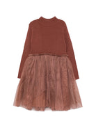 Abito per bambina Donsje Kids marrone con gonna in tulle a coste 4043900 00094 DONSJE KIDS 