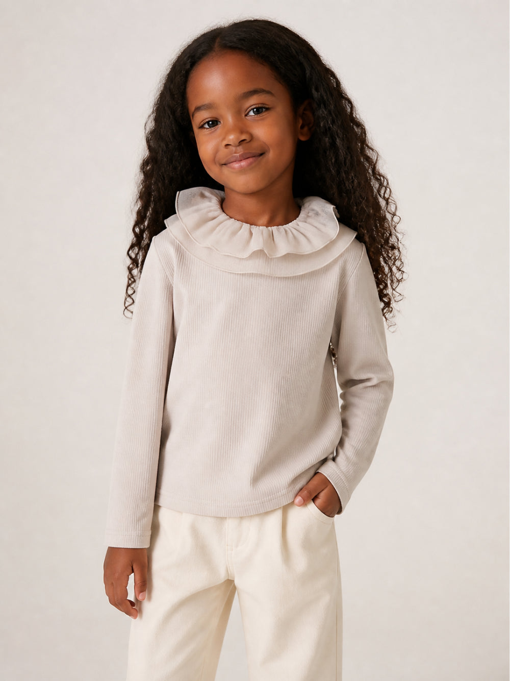 T-shirt per bambina Donsje Kids beige con colletto increspato 4105400 00133 DONSJE KIDS 