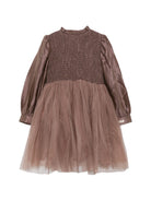 Abito Janice per bambina Donsje marrone con corsetto in punto smock 4125600 00111 DONSJE KIDS 