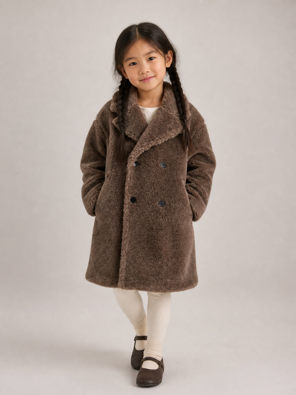 Cappotto per bambina Douuod Kids marrone con texture teddy DZ2P40 Z3949 347 DOUUOD KIDS 