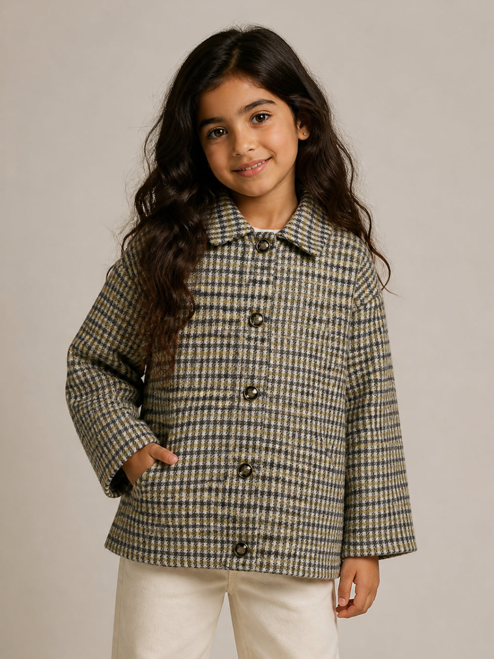 Giacca per bambina Douuod Kids verde con motivo a quadri all-over DZ2P87 E0251 114GL DOUUOD KIDS 