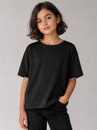 T-shirt per bambina Douuod Kids nera con finitura in raso DZ5A11 Z4087 930 DOUUOD KIDS 