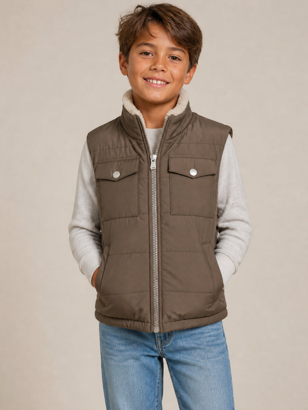 Gilet per bambino Eleventy Kids marrone con design trapuntato EZ2H92 N0325 320 ELEVENTY KIDS 