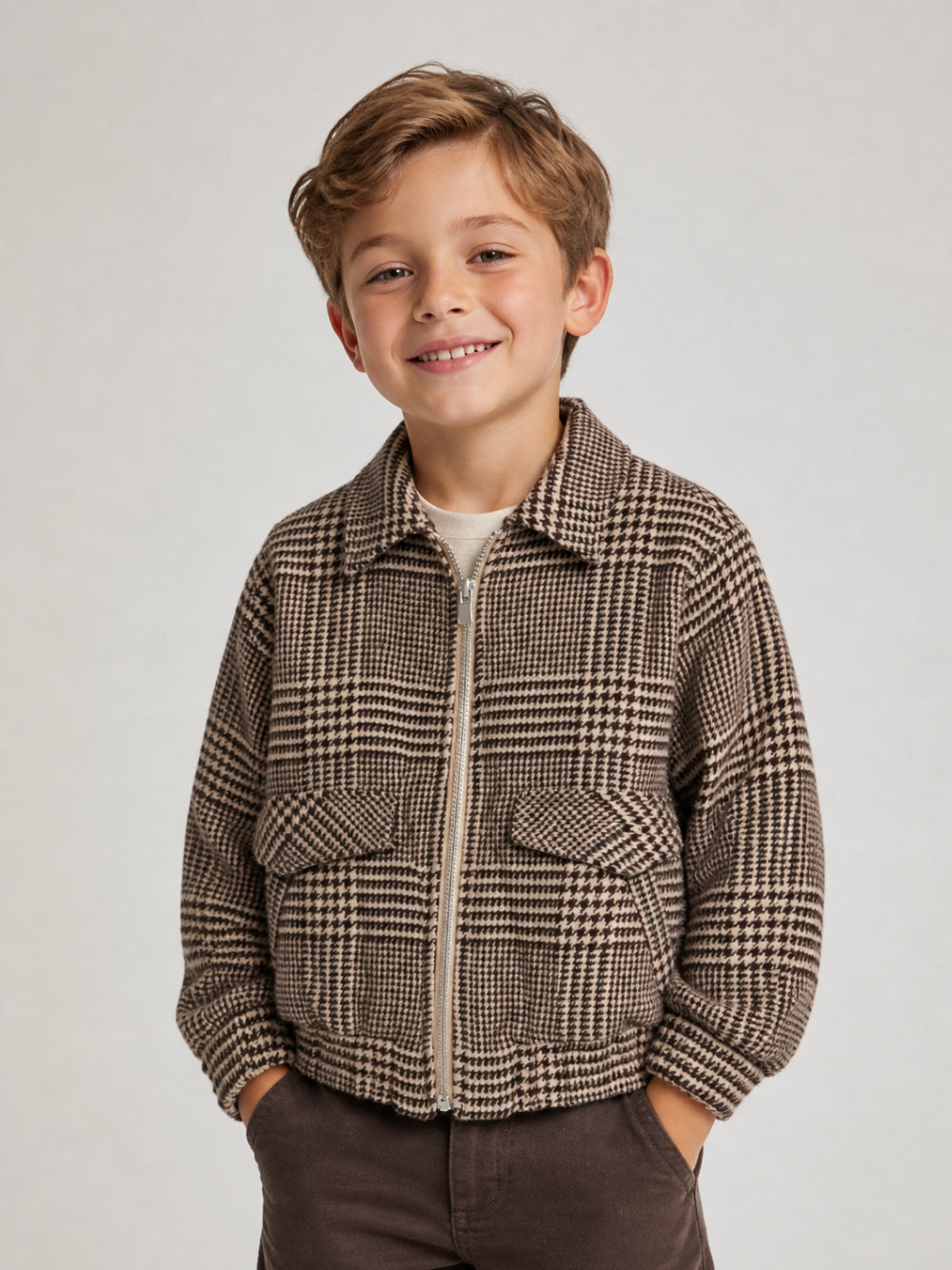 Giubbino per bambino Eleventy Kids marrone con fantasia in pied-de-poule EZ2I97 E0262 419BG ELEVENTY KIDS 