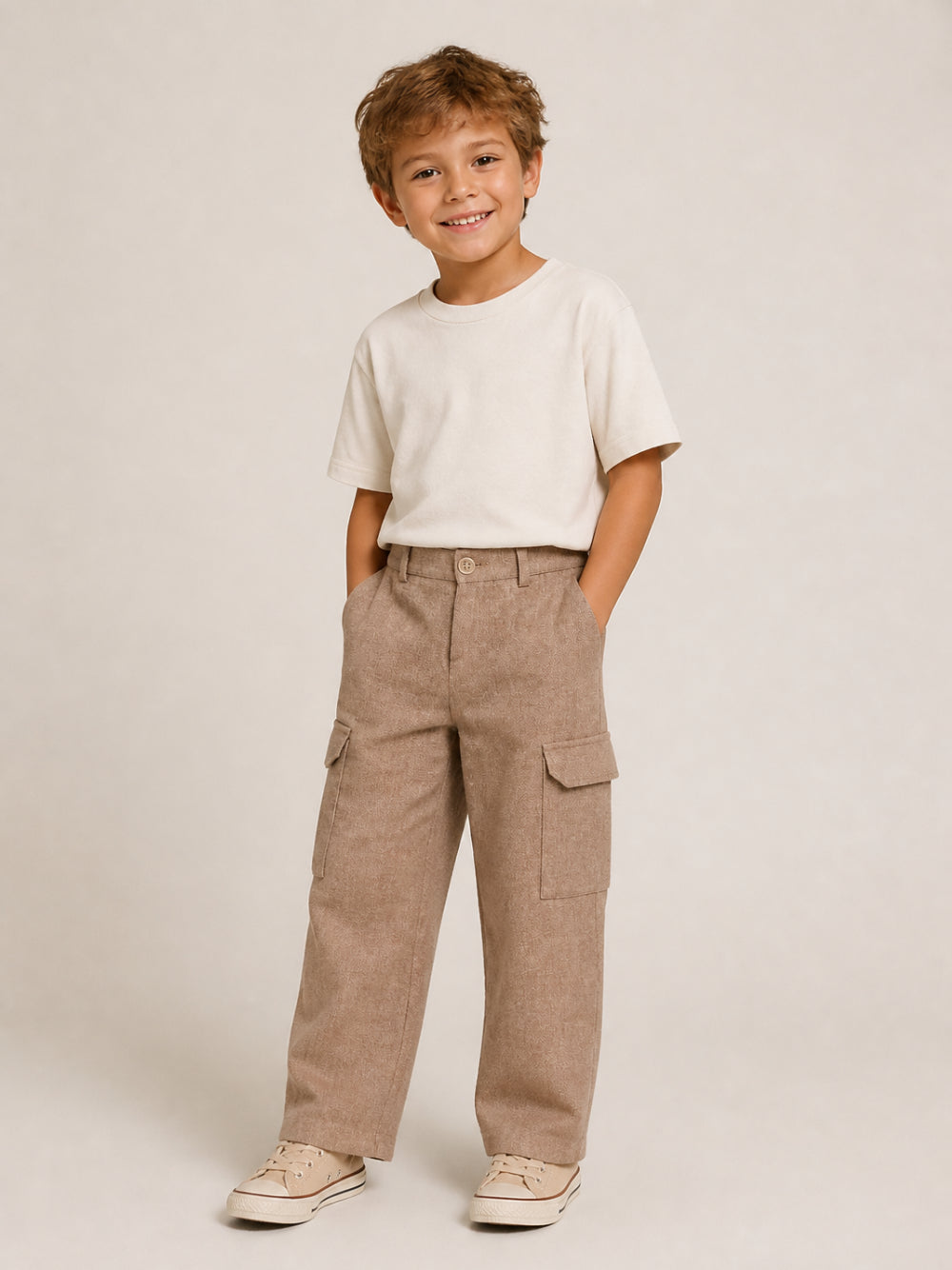Pantaloni per bambino Eleventy Kids marrone con patch con logo EZ6H90 I0233 877 ELEVENTY KIDS 