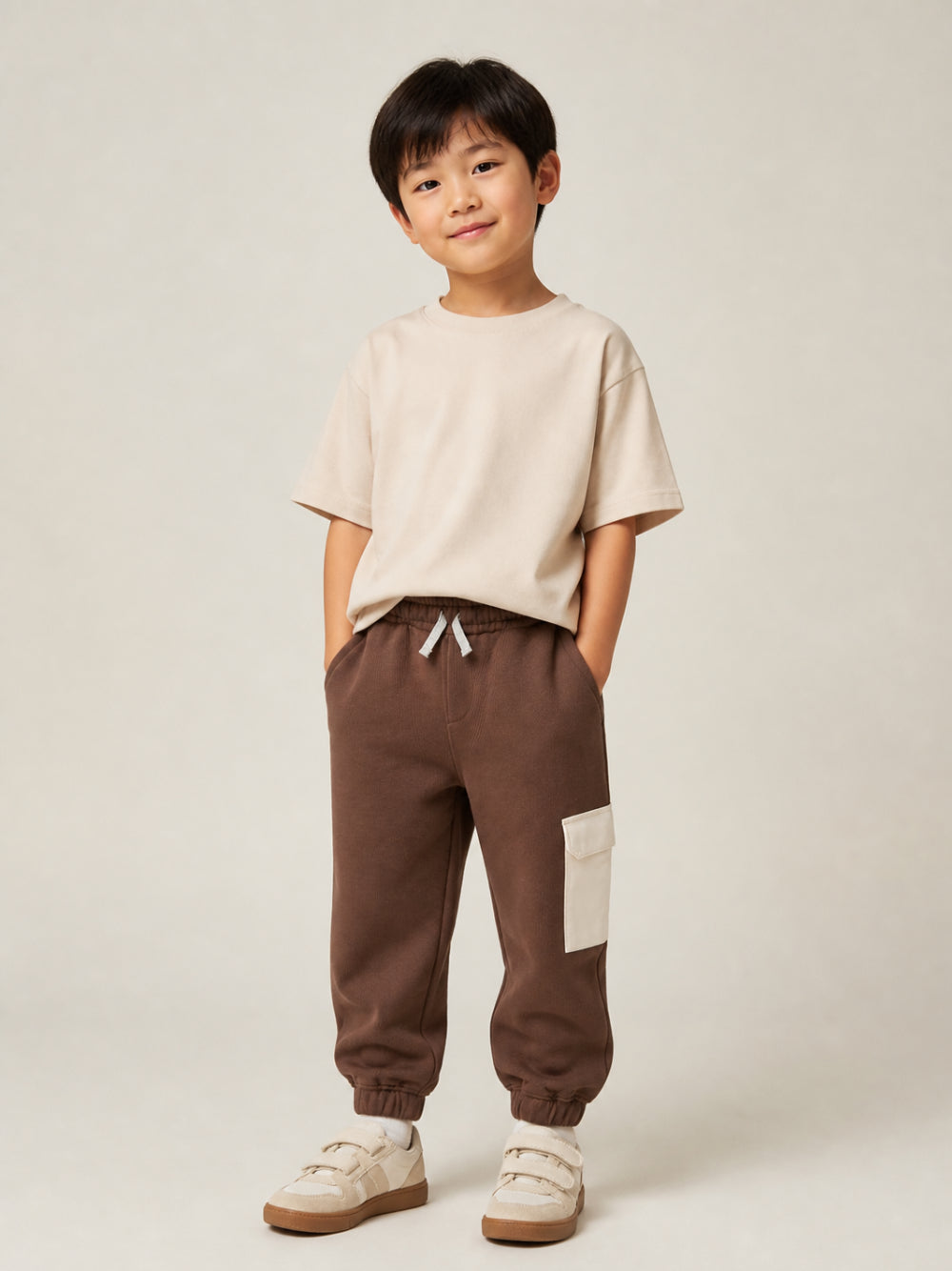 Pantaloni sportivi per bambino Eleventy Kids marroni con tasca cargo a contrasto EZ6I30 Z3999 320BG ELEVENTY KIDS 