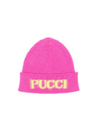 Berretto per neonata Emilio Pucci Junior fucsia con logo intarsiato PZ0037 Z2362 543 EMILIO PUCCI KIDS 