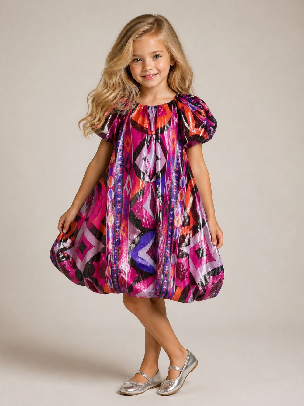 Abito per bambina Emilio Pucci Kids multicolor stampa grafica geometrica<BR/> PZ1B81 S0277 930MC EMILIO PUCCI KIDS 