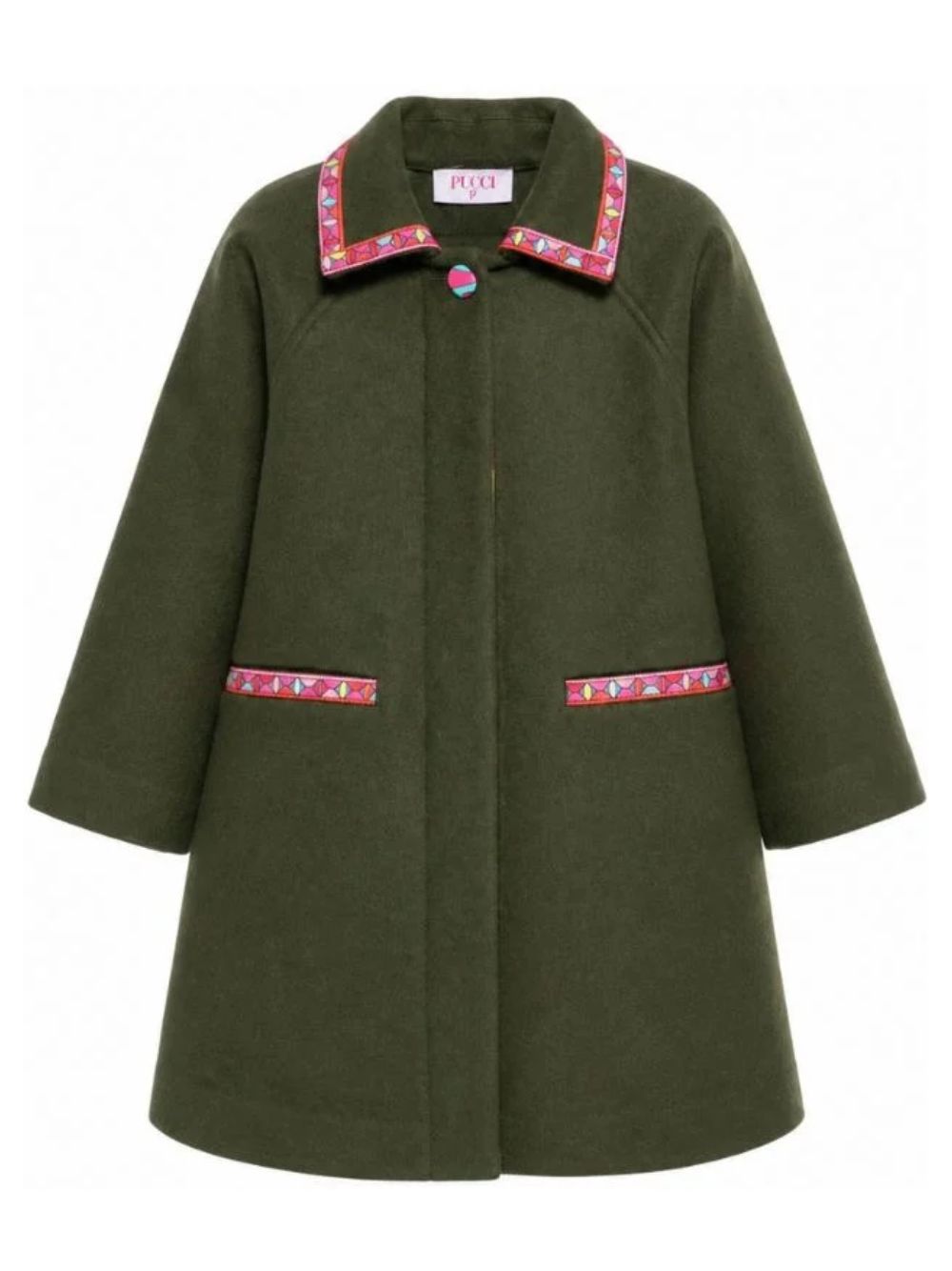 Cappotto per bambina Emilio Pucci Junior verde con motivo geometrico PZ2A40 E0259 783 EMILIO PUCCI KIDS 