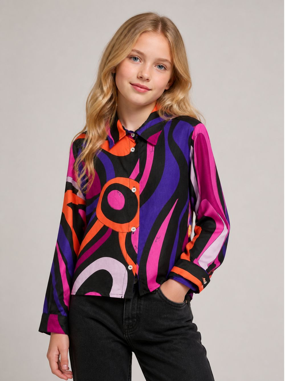 Camicia per bambina Emilio Pucci Junior multicolore con stampa Marmo PZ5A00 K0298 930FU EMILIO PUCCI KIDS 