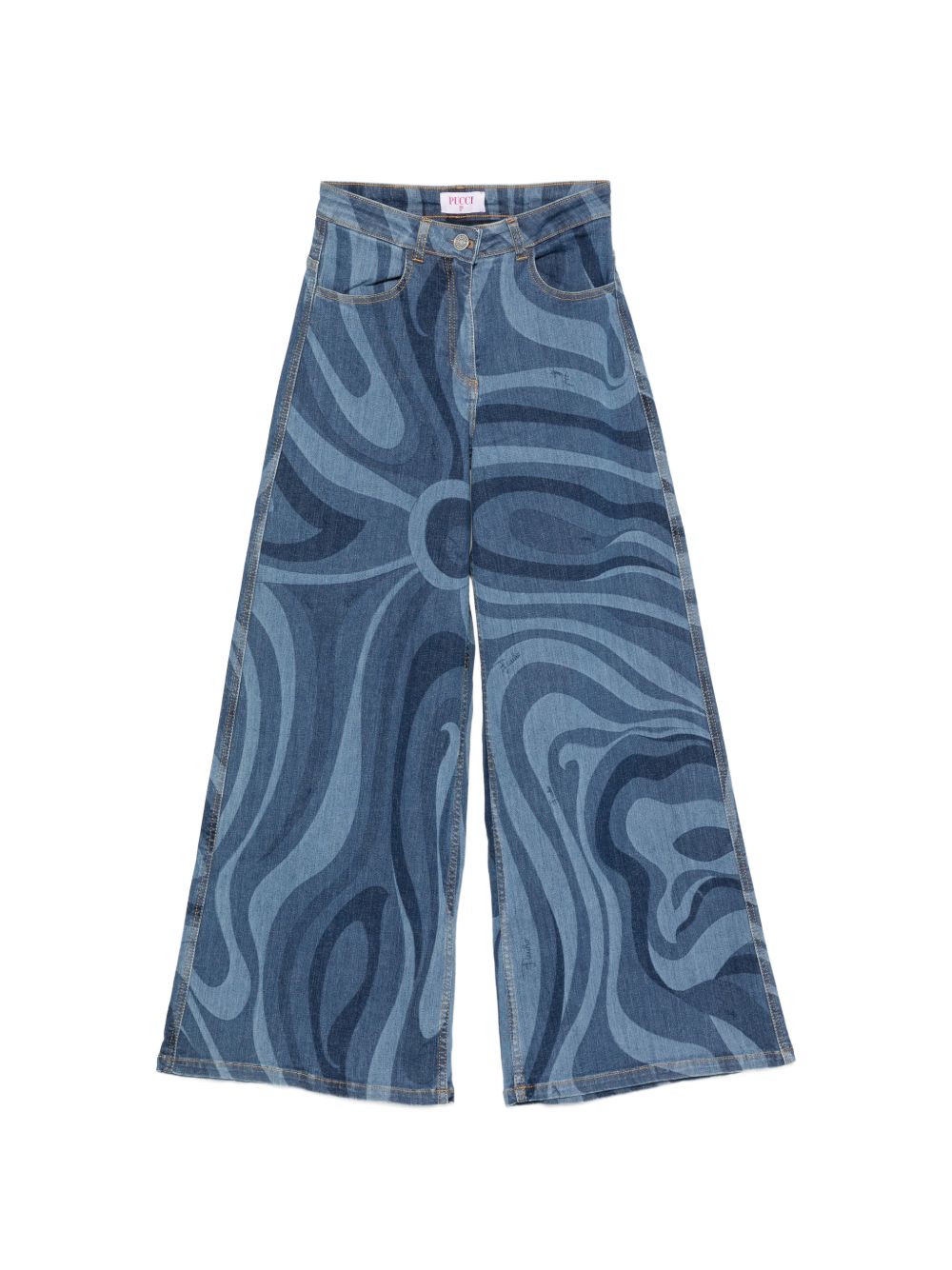 Pantalone per bambina Emilio Pucci Kids denim con stampa grafica marmo all-over PZ6B20 Z3664 620 EMILIO PUCCI KIDS 