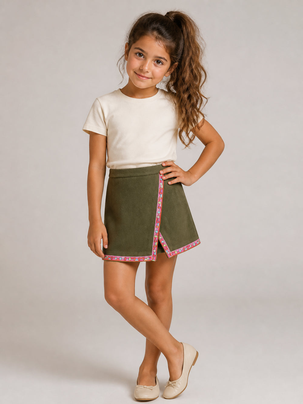 Gonna per bambina Emilio Pucci Kids verde con finiture con motivo geometrico PZ7A50 E0259 783 EMILIO PUCCI KIDS 