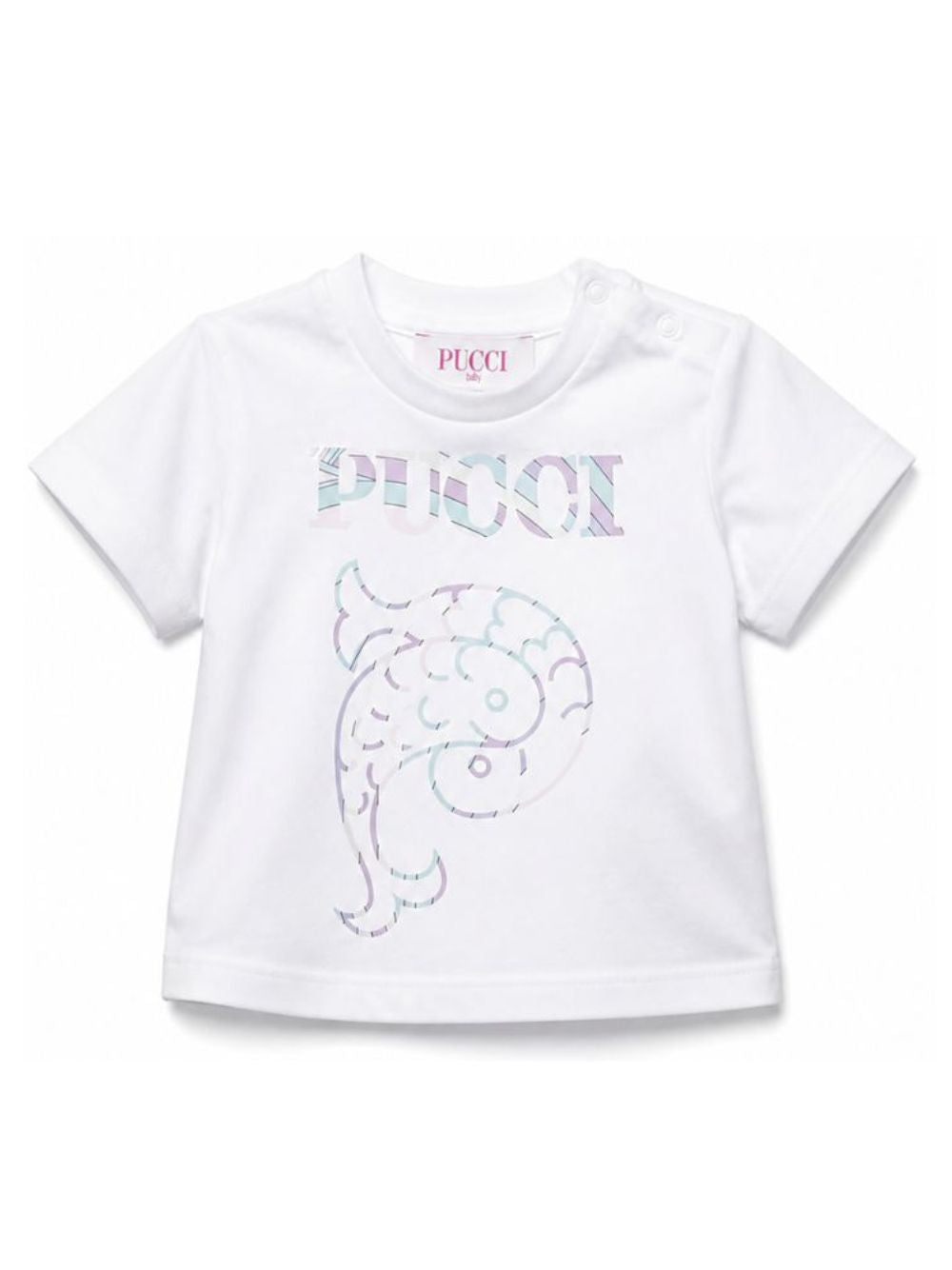 T-shirt per neonata Emilio Pucci Junior bianca con stampa sul davanti PZ8011 Z3672 100 EMILIO PUCCI KIDS 