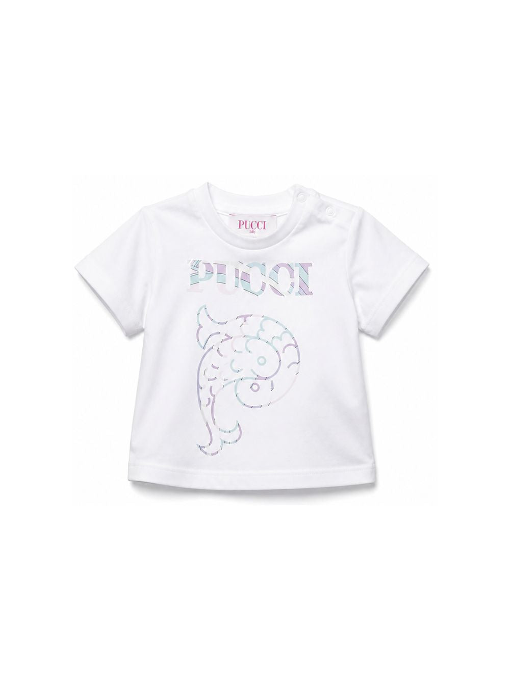 T-shirt per neonata Emilio Pucci Junior bianca con stampa sul davanti PZ8011 Z3672 100 EMILIO PUCCI KIDS 