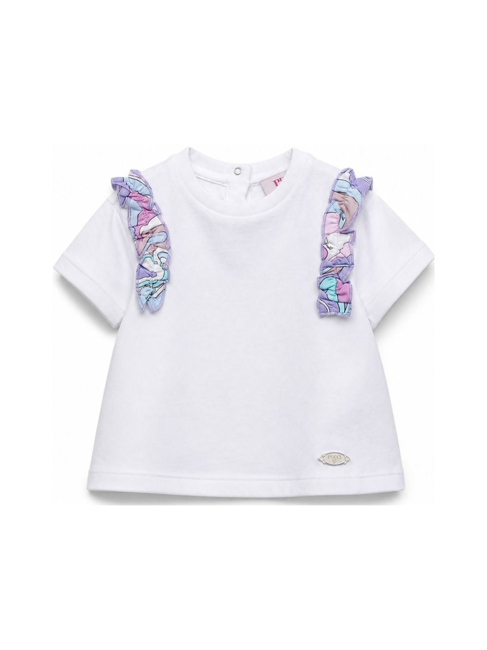 T-shirt per neonata Emilio Pucci Junior bianca con dettaglio ruches PZ8031 Z3672 100 EMILIO PUCCI KIDS 