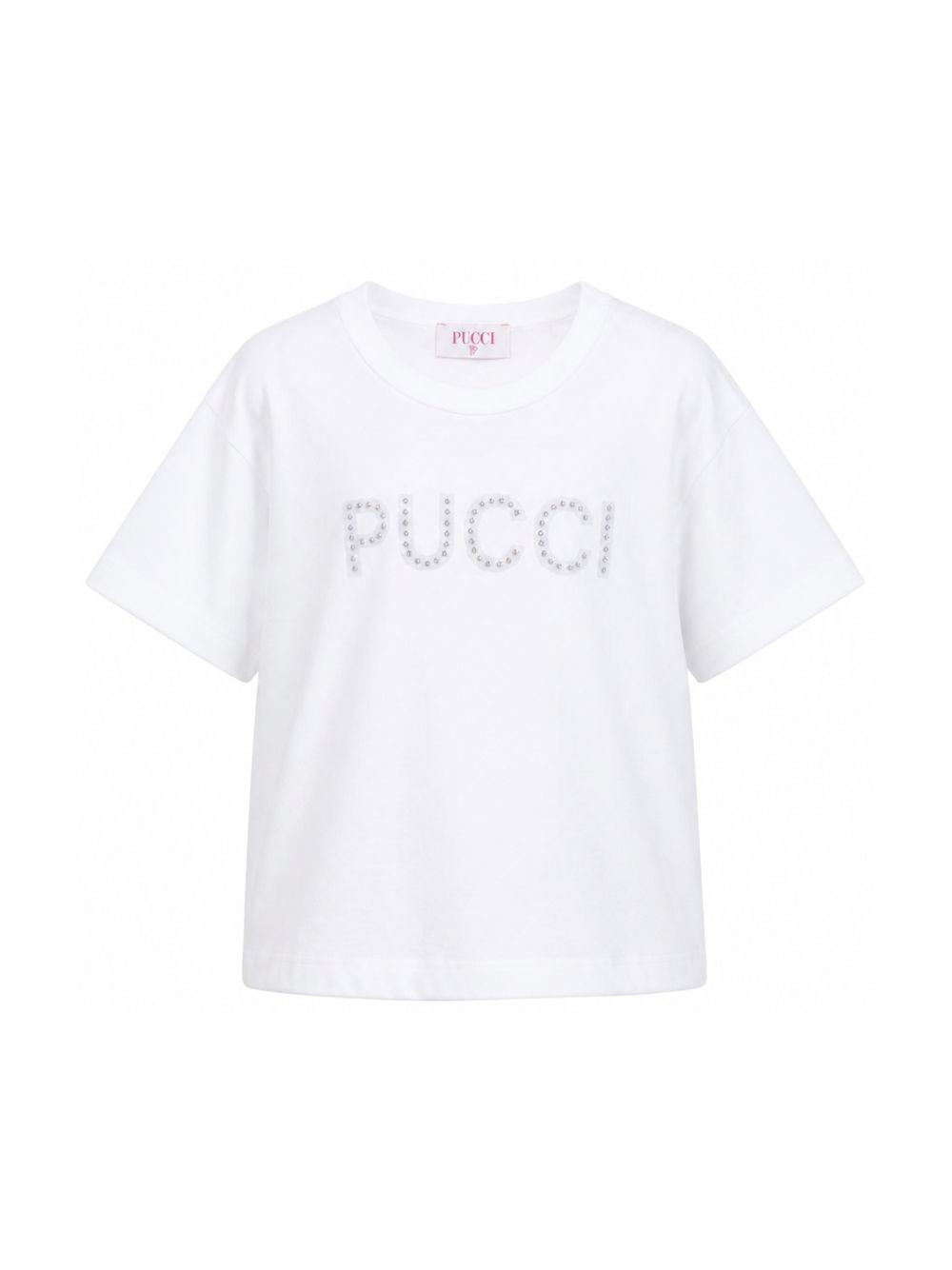 T-shirt per bambina Emilio Pucci Junior bianca con dettaglio logo con borchie PZ8A11 Z3672 100 EMILIO PUCCI KIDS 