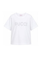 T-shirt per bambina Emilio Pucci Junior bianca con dettaglio logo con borchie PZ8A11 Z3672 100 EMILIO PUCCI KIDS 