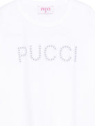 T-shirt per bambina Emilio Pucci Junior bianca con dettaglio logo con borchie PZ8A11 Z3672 100 EMILIO PUCCI KIDS 