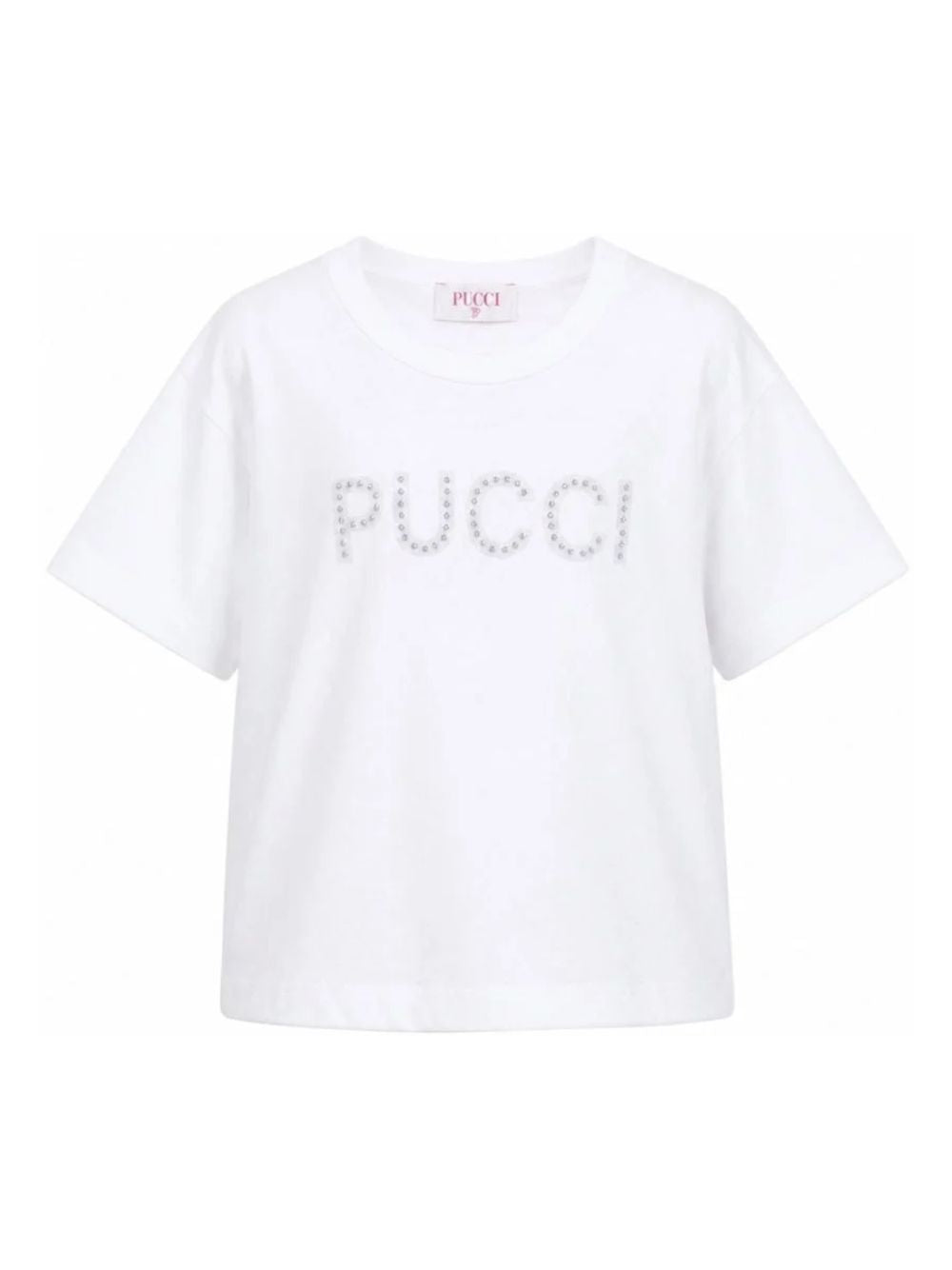 T-shirt per bambina Emilio Pucci Junior bianca con dettaglio logo con borchie PZ8A11 Z3672 100 EMILIO PUCCI KIDS 