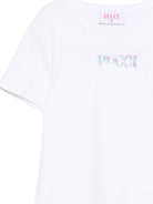T-shirt per bambina Emilio Pucci Junior bianca con dettaglio logo con motivo Iride PZ8A21 Z3672 100 EMILIO PUCCI KIDS 