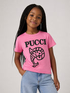 T-shirt per bambina Emilio Pucci Kids rosa con logo ricamato sul davanti PZ8B31 Z3277 543VE EMILIO PUCCI KIDS 