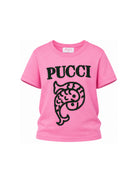 T-shirt per bambina Emilio Pucci Kids rosa con logo ricamato sul davanti PZ8B31 Z3277 543VE EMILIO PUCCI KIDS 