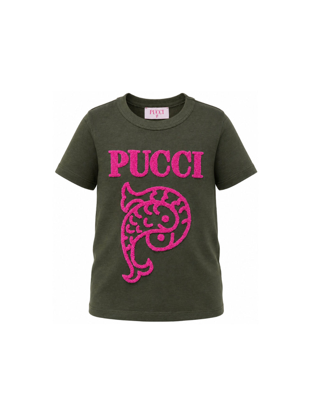 T-shirt per bambina Emilio Pucci Kids verde con logo ricamato sul davanti PZ8B31 Z3277 70JFU EMILIO PUCCI KIDS 