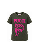 T-shirt per bambina Emilio Pucci Kids verde con logo ricamato sul davanti PZ8B31 Z3277 70JFU EMILIO PUCCI KIDS 