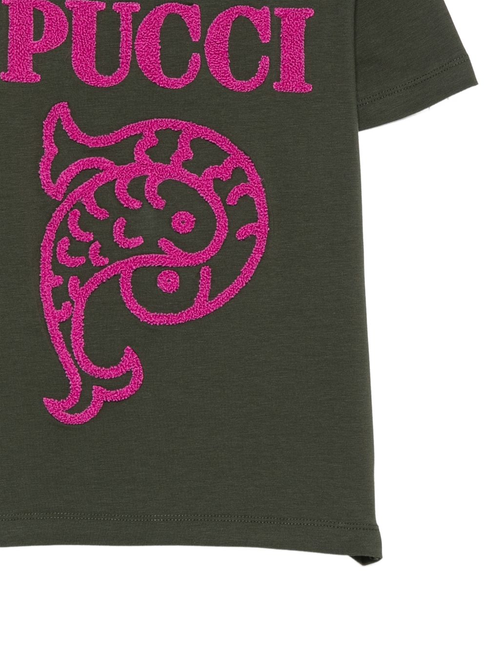 T-shirt per bambina Emilio Pucci Kids verde con logo ricamato sul davanti PZ8B31 Z3277 70JFU EMILIO PUCCI KIDS 