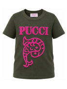 T-shirt per bambina Emilio Pucci Kids verde con logo ricamato sul davanti PZ8B31 Z3277 70JFU EMILIO PUCCI KIDS 